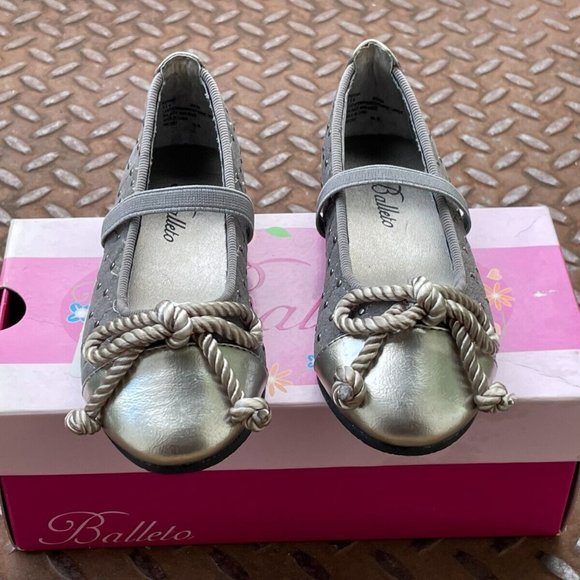 Balleto Kids Girl Shoes Ballet KATRINA Shoes Silver Tone Size 8.5N - Picture 2 of 9